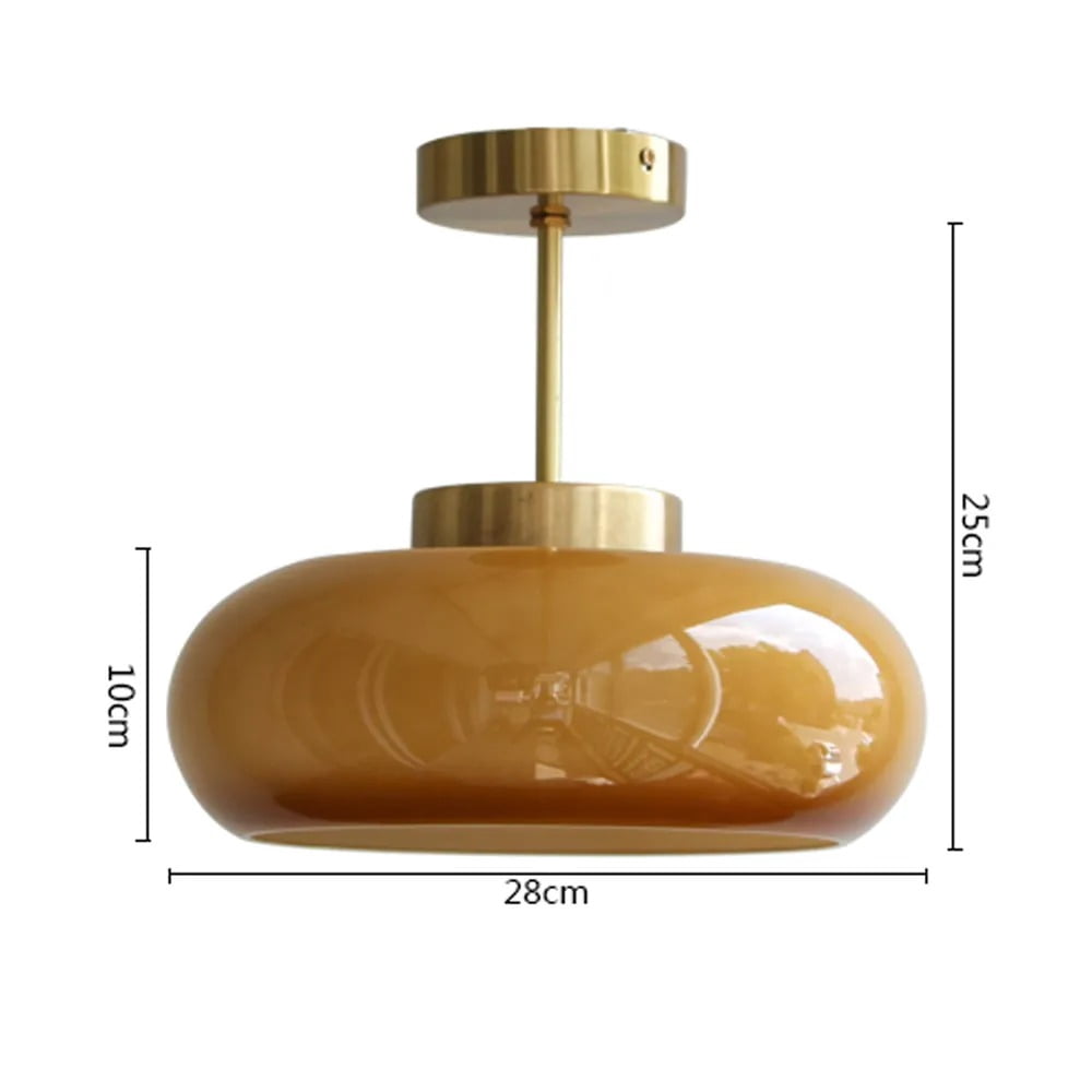 Arturesthome French Retro Hallway Brass Ceiling Light Medieval Restaurant Flush Mount Glass Lamp