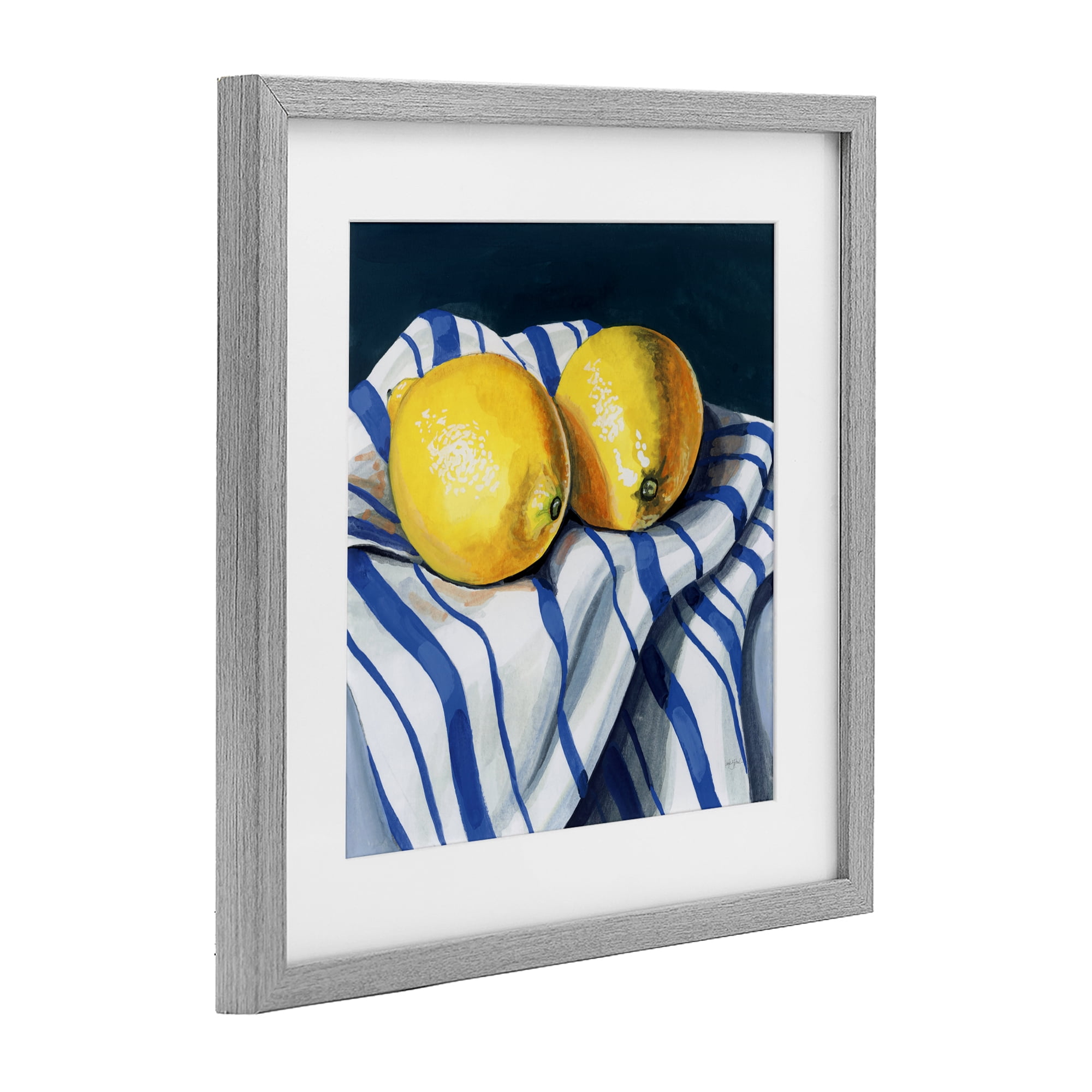 Stupell Industries Fresh Kitchen Lemons on Dishtowel Gray Framed Print Under Glass, design by Kate Jarvik Birch