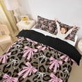 thumbnail image 3 of spefrowx Leopard Print Bow Twin Duvet Cover for Girls, Pink Brown Animal Print Twin Bedding, Black Reversible, 2 Pieces, 1 Duvet Cover and 1 Pillowcase, 3 of 6