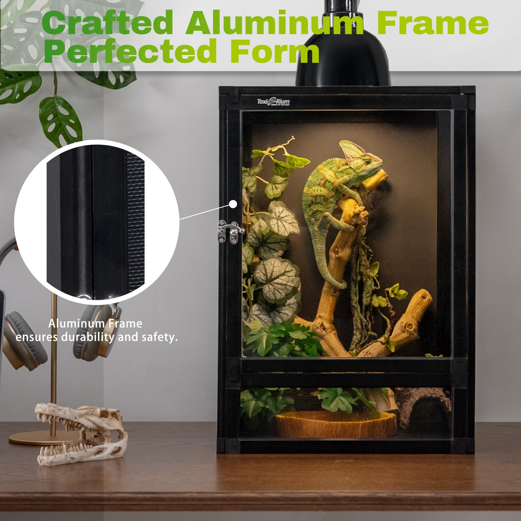 ToxiRium 18x18x36Inch Hybrid PVC Reptile Cage, Ventilated Warm PVC Habitat with Interchangeable Acrylic & Mesh Doors, Easy Assembly, Front Dual Access for Gecko, Chameleon, Snake, Frog