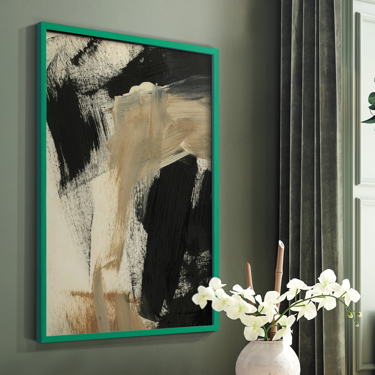 Baked Paintstrokes IV Framed Print in Green Solid Wood Framed Print No Nail Hanging