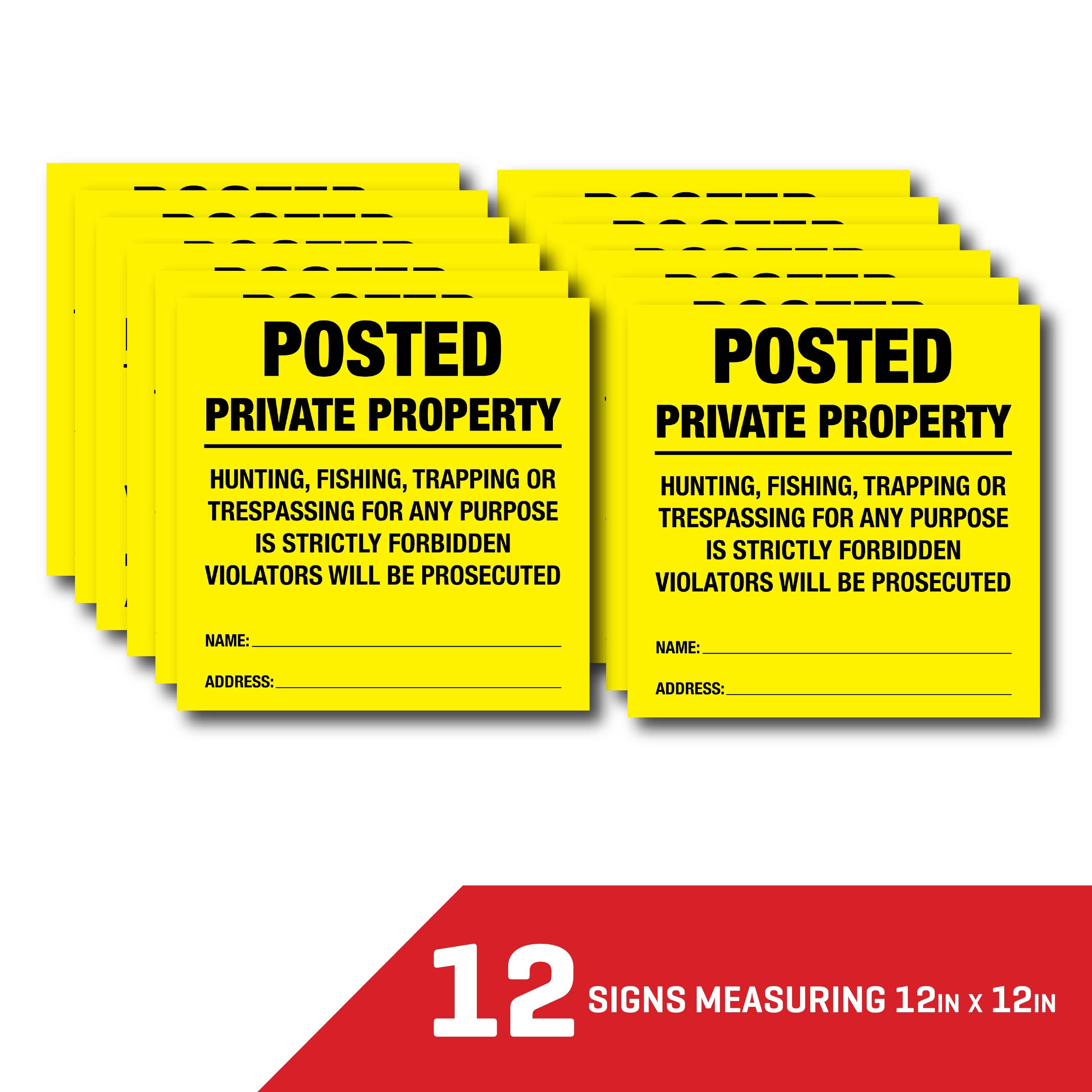 Allen Company Posted No Trespassing Signs 12-Pack - Weather-Resistant 12x12" - High-Visibility Yellow