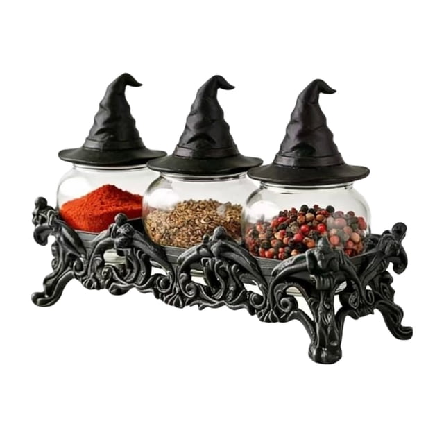 TIELUTT Witchy Jars Glass Gothic Kitchen Decorative Storage Containers Seasoning Reusable Items for Home Sticker Organizer Drawers Small Glass Bottle Condiment Containers with Lids Iced Tones Shakers