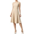 thumbnail image 2 of INSPIRE CHIC Business Casual Dress for Women Sleeveless Boat Neck A Line Work Midi Dresses S Beige, 2 of 4