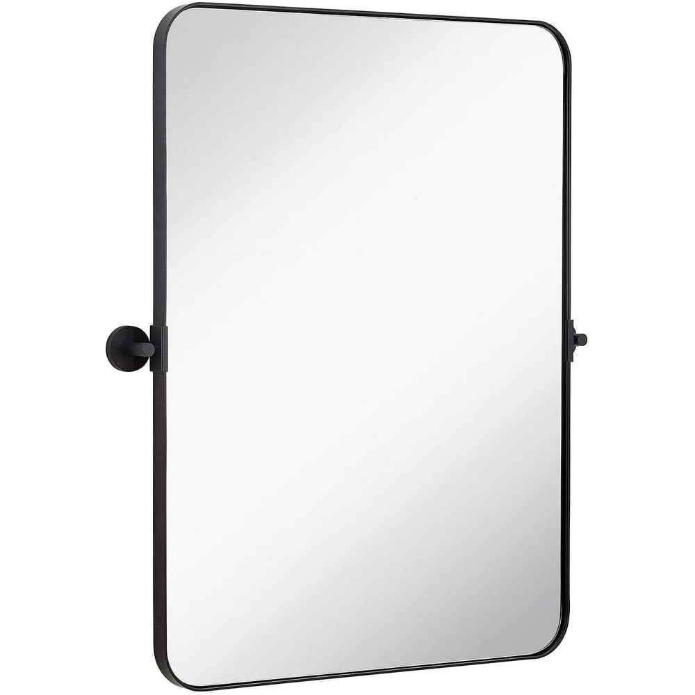 Hamilton Hills Black Metal Surrounded Round Pivot Mirror Silver
