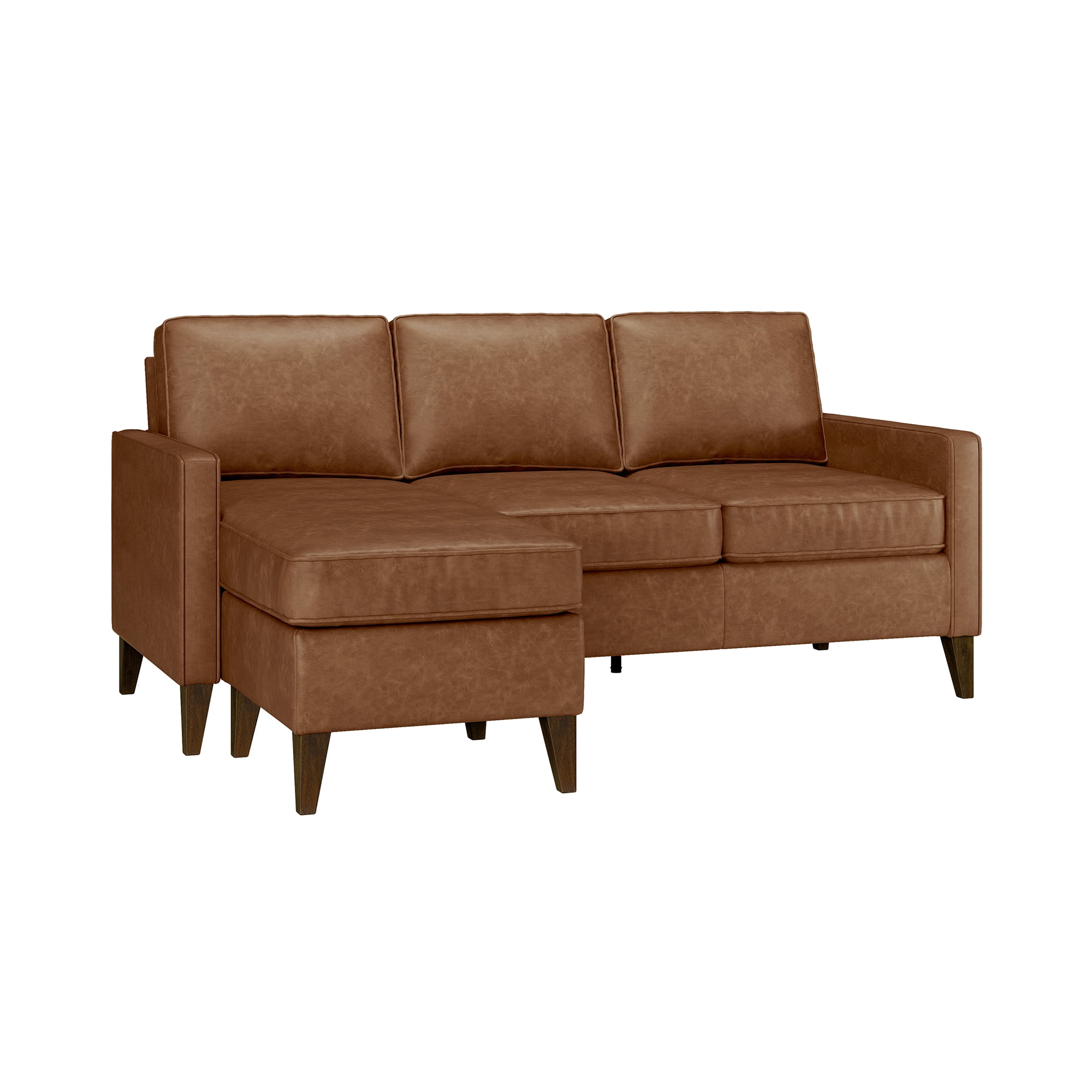 Jianna Faux Leather Reversible Sectional, Saddle Brown