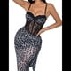 thumbnail image 3 of Vestido de Verano con Estampado de Leopardo y Hombros Descubiertos para Mujer, Ajustado A la Cintura, con de Gris M, 3 of 10