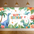 thumbnail image 4 of Dinosaur Theme Happy Birthday Banner Tropical Design Kids Party Celebration Backdrop for Outdoor Decor Birthday Event Photography, 4 of 8