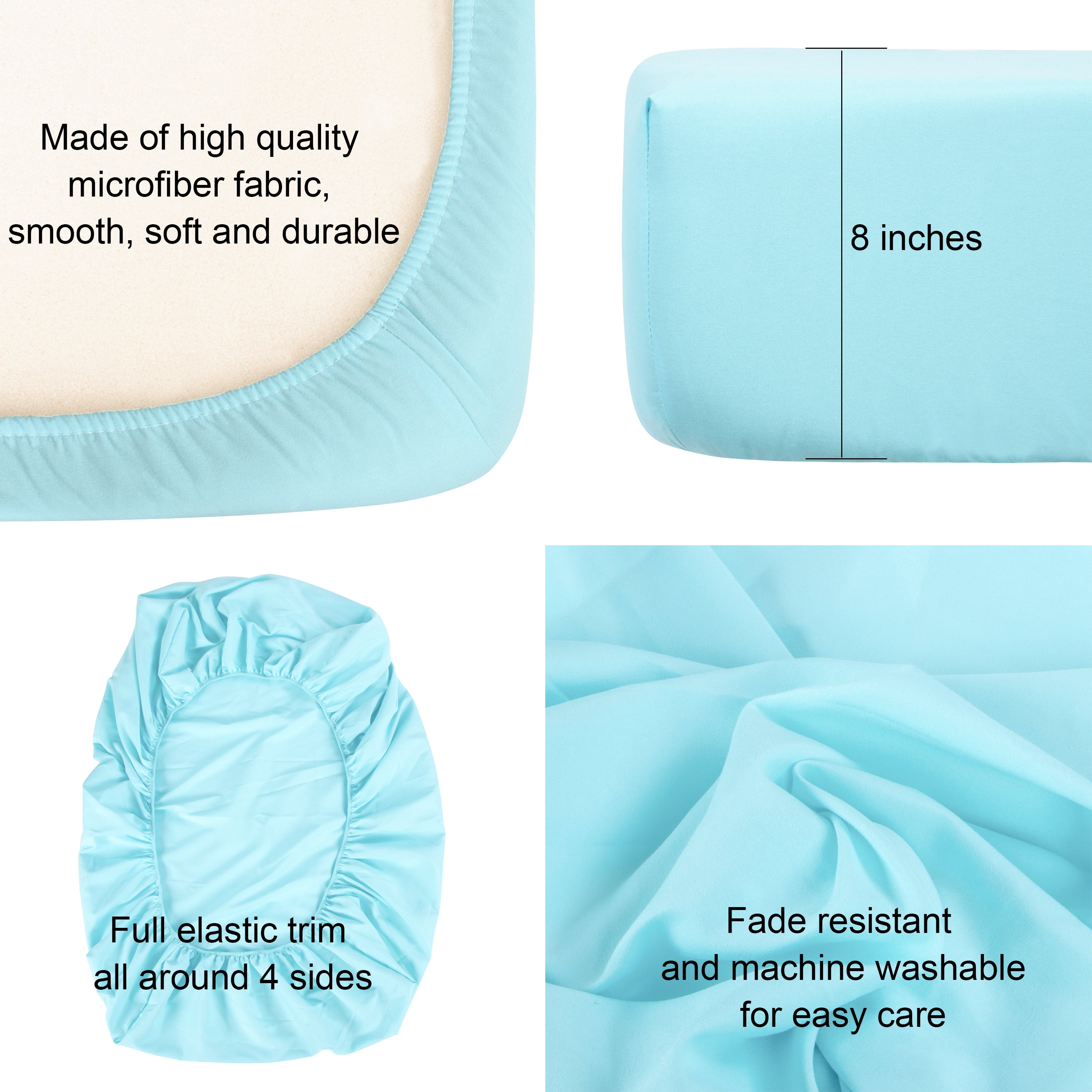 Organictune 2 Pack Microfiber Easy Care Fitted Crib Sheet, Ultra Soft and Cozy Toddler Sheet for Baby Boys and Girls, Aqua, 28" x 52"