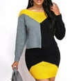 thumbnail image 2 of CEHVOM Automne et Hiver Femmes Robe Chandail à Manches Longues Patchwork Col Rond, 2 of 5