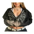 thumbnail image 1 of PENGXIANG Femmes Y2k Squelette Zip Up Pulls Strass Graphiques Surdimensionnés, 1 of 7