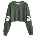 thumbnail image 3 of VKOYWKM Oversized Sweatshirt Women Halloween Ghost Cropped Pullover Top Cute Spooky Graphic Sweatshirts Long Sleeve Crew Neck Sweatshirts Halloween Party Outfits for Women, 3 of 4