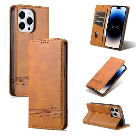 For iPhone 13 Pro Case Premium PU Leather Simple Wallet Case TPU Bumper Card Slots Kickstand Magnetic Closure Shockproof Flip Cover,light brown,For iPhone 13 Pro