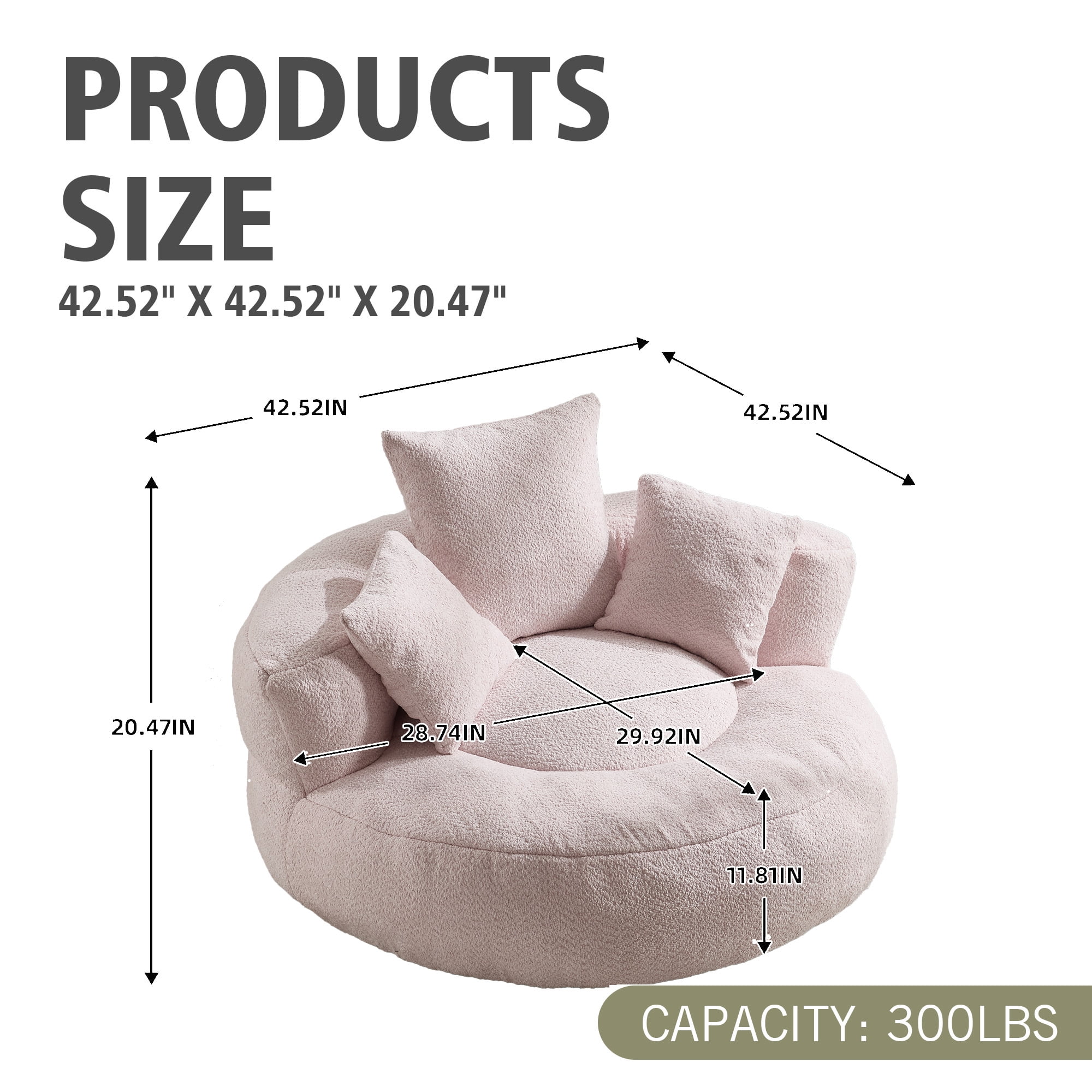 MOONMISS Chenille High Back Lazy Boy Sofa with Throw Pillows for Adults and Children, Indoor Outdoor, Pink