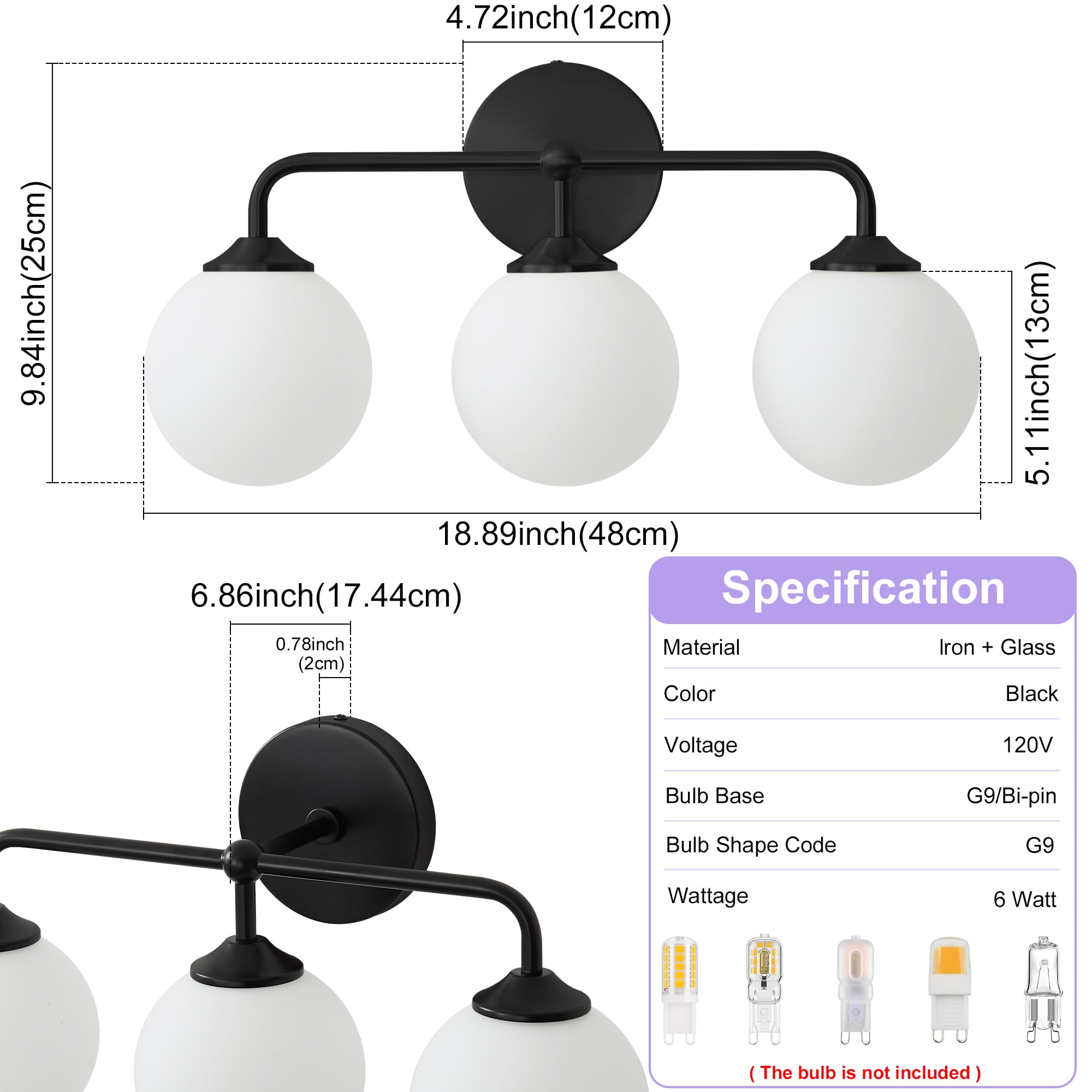 Modern Minimalist Style Vanity Lights Black 3 Light  Bathroom Vanity Light Fixtures