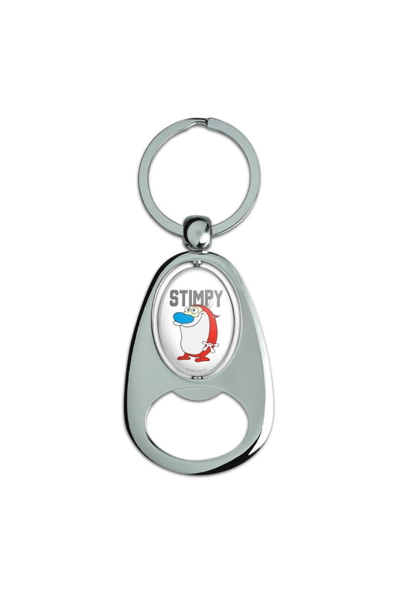 Ren and Stimpy Show Collegiate Stimpy Keychain Chrome Metal Spinning Oval Bottle Opener