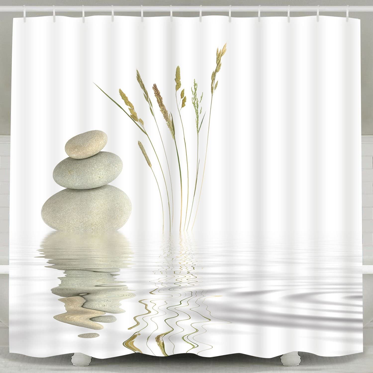 Waterproof Fabric Health Spa Zen Shower Curtain Liner Bathroom Bath Mat & Hooks 