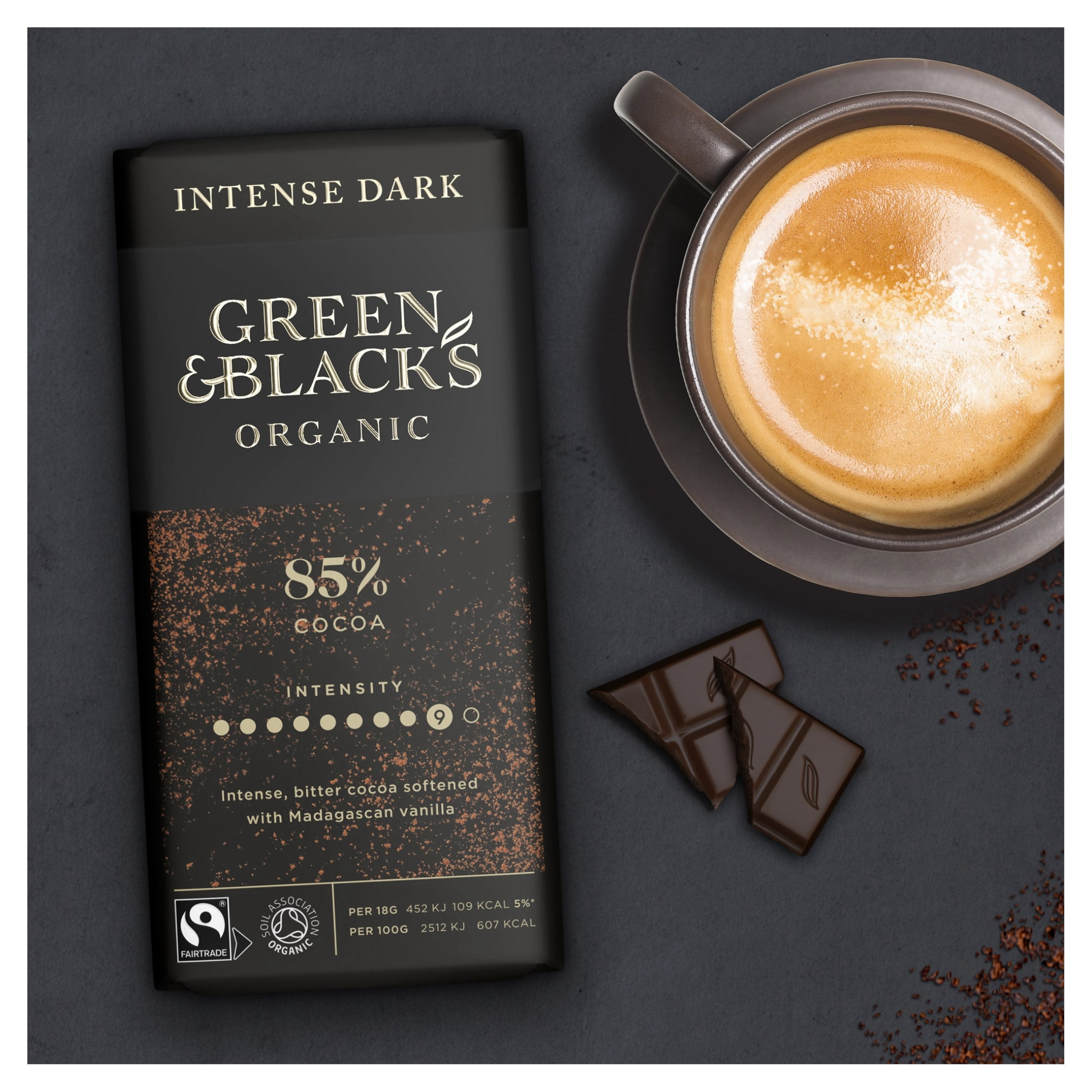 Green & Black's Organic 85% Dark Chocolate Bar 90g, Imported from Britain
