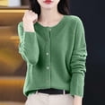 thumbnail image 2 of Women's Solid Color Long Sleeve Round Neck Button Up Sweater Tops S Cardigans Casual Work Office Business Casual Fashion Essential Gift for Women | CSEONE,Army Green L, 2 of 9