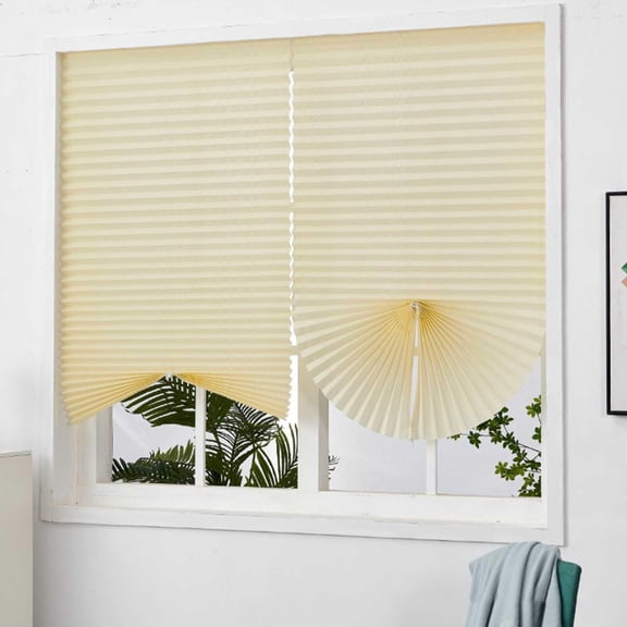Self Adhesive Blinds, Adhesive Pleated Blinds, 35X59 in, Light Filtering Shades, Temporary Window Coverings, Privacy Protection, Beige, 1 Pc, No Drill Window Blinds