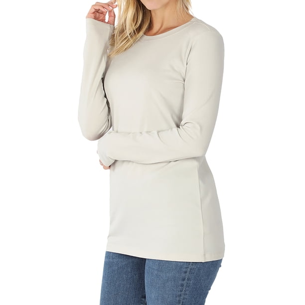 TheLovely Women Basic Round Crew Neck Long Sleeve Stretch Cotton 