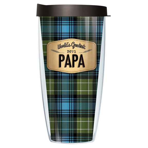 World's Greatest Papa Blue Flannel Design 22 Ounce Traveler Tumbler Mug with Lid