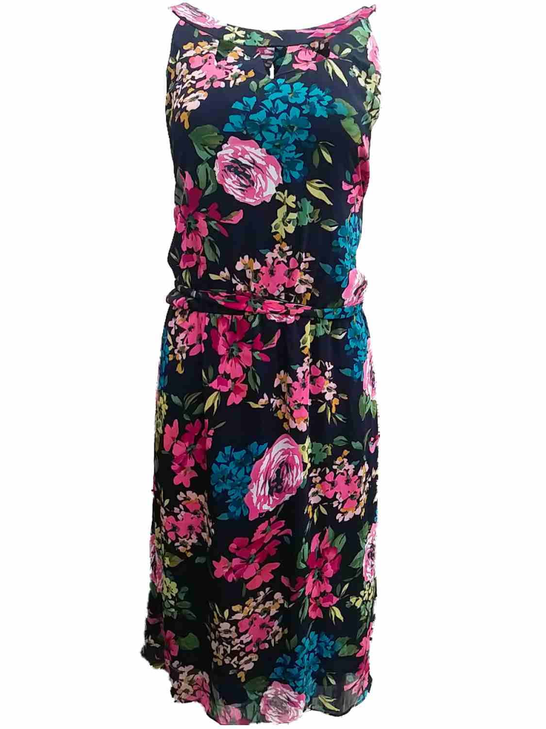 navy blue dress pink flowers