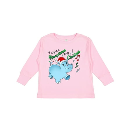 

Inktastic I Want a Hippopotamus for Christmas Hippo in Santa Hat Gift Toddler Boy or Toddler Girl Long Sleeve T-Shirt
