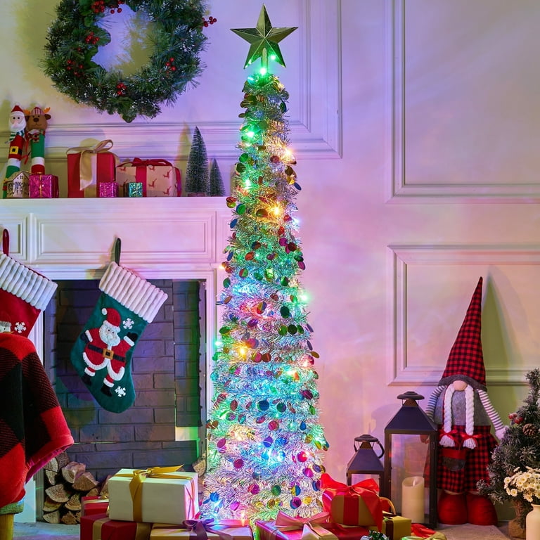 Joyfy 5ft Pop up Christmas Tree with Tree Toppers and lights,Color