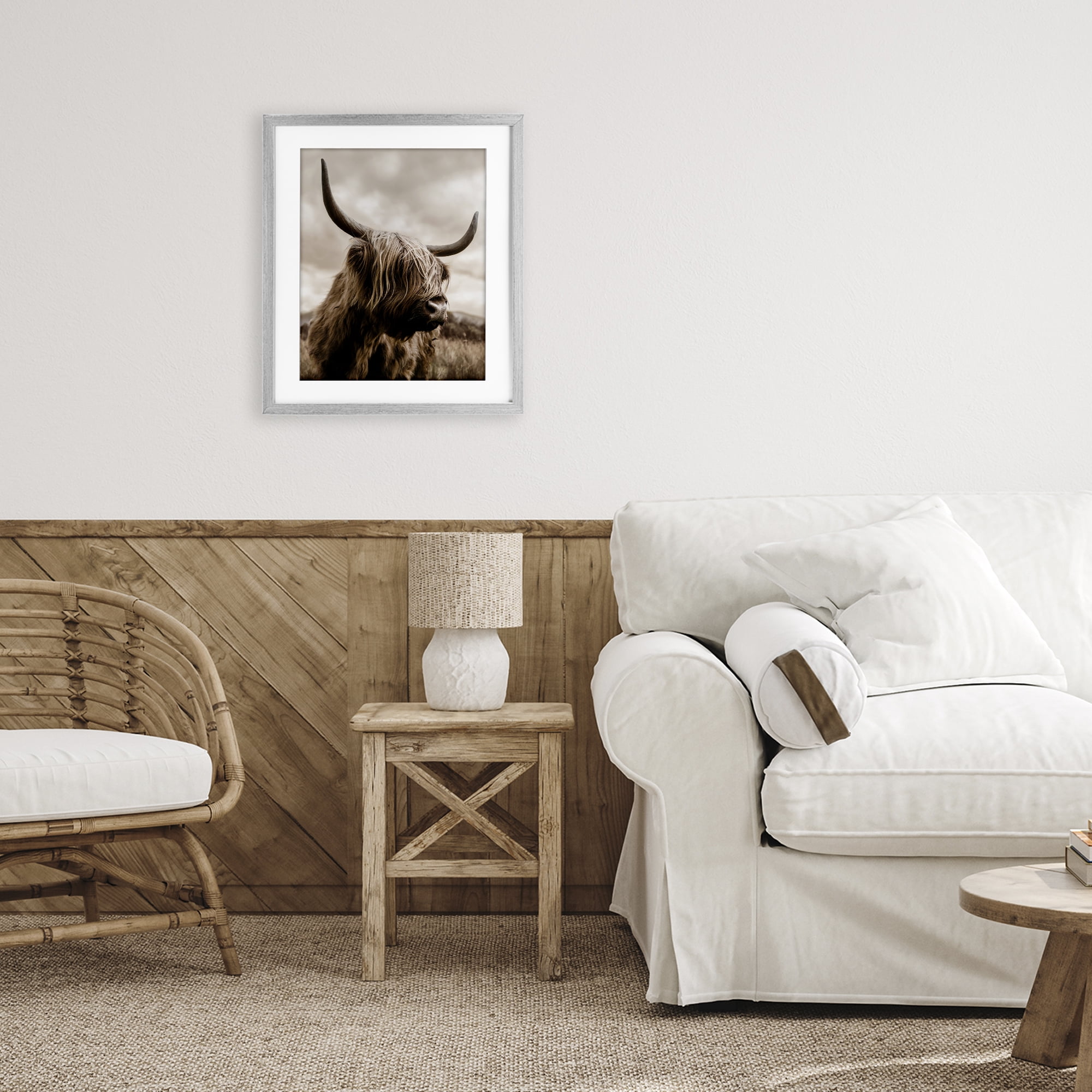 Stupell Industries Highland Cow on Windswept Moor Gray Framed Print Under Glass, design by CAD Designs