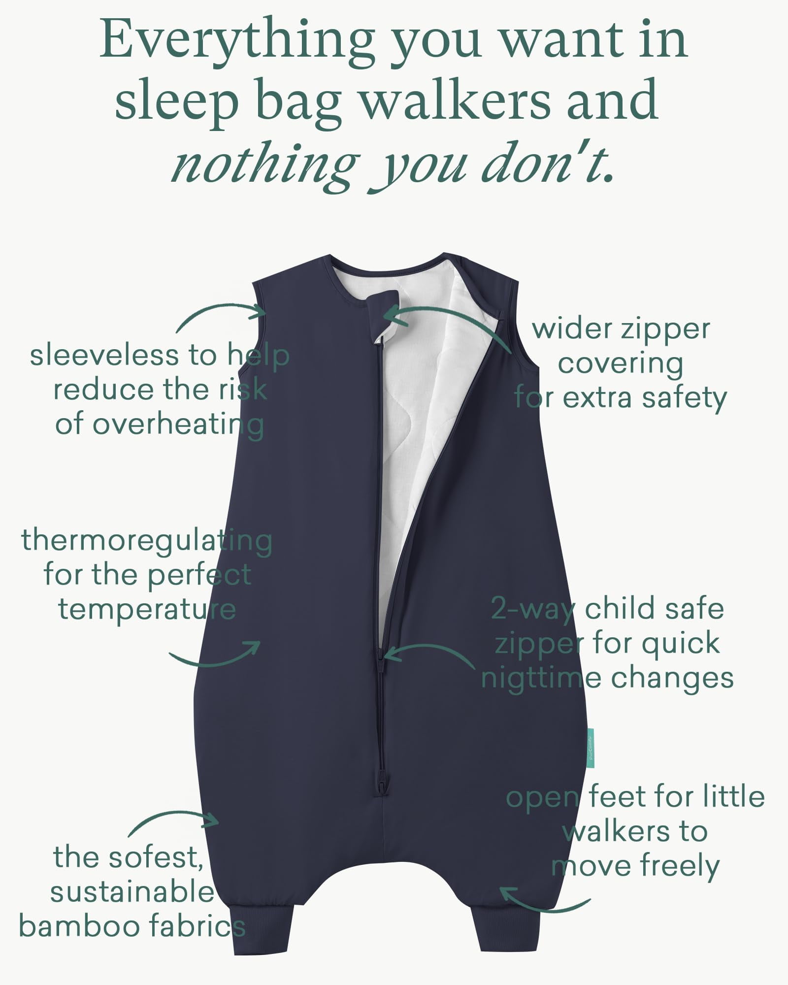 PurComfy Supersoft Toddler Sleep Sack With Feet 1.0 Tog, Premium Bamboo Viscose Sleep Sacks With Legs 2-Way Zipper Sleep Bag Walker 15-24 Month, Midnight