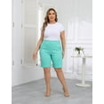thumbnail image 2 of HDE Plus Size Bermuda Shorts Mid Rise 10" Inseam Pull On Shorts with Pockets Turquoise - 1X, 2 of 6