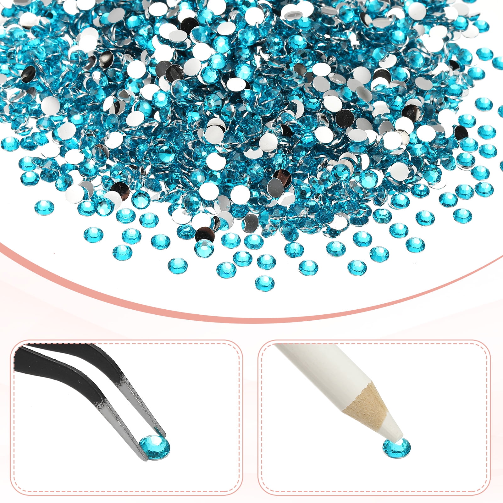 1-Set Resin Flatback Rhinestone, 3mm Flat Back Rhinestones Crystals Bulk for Crafts/Clothes/Nail Decoration, 50000 Pack with 1 Wax Pen and 1 Tweezer [Peacock Blue]