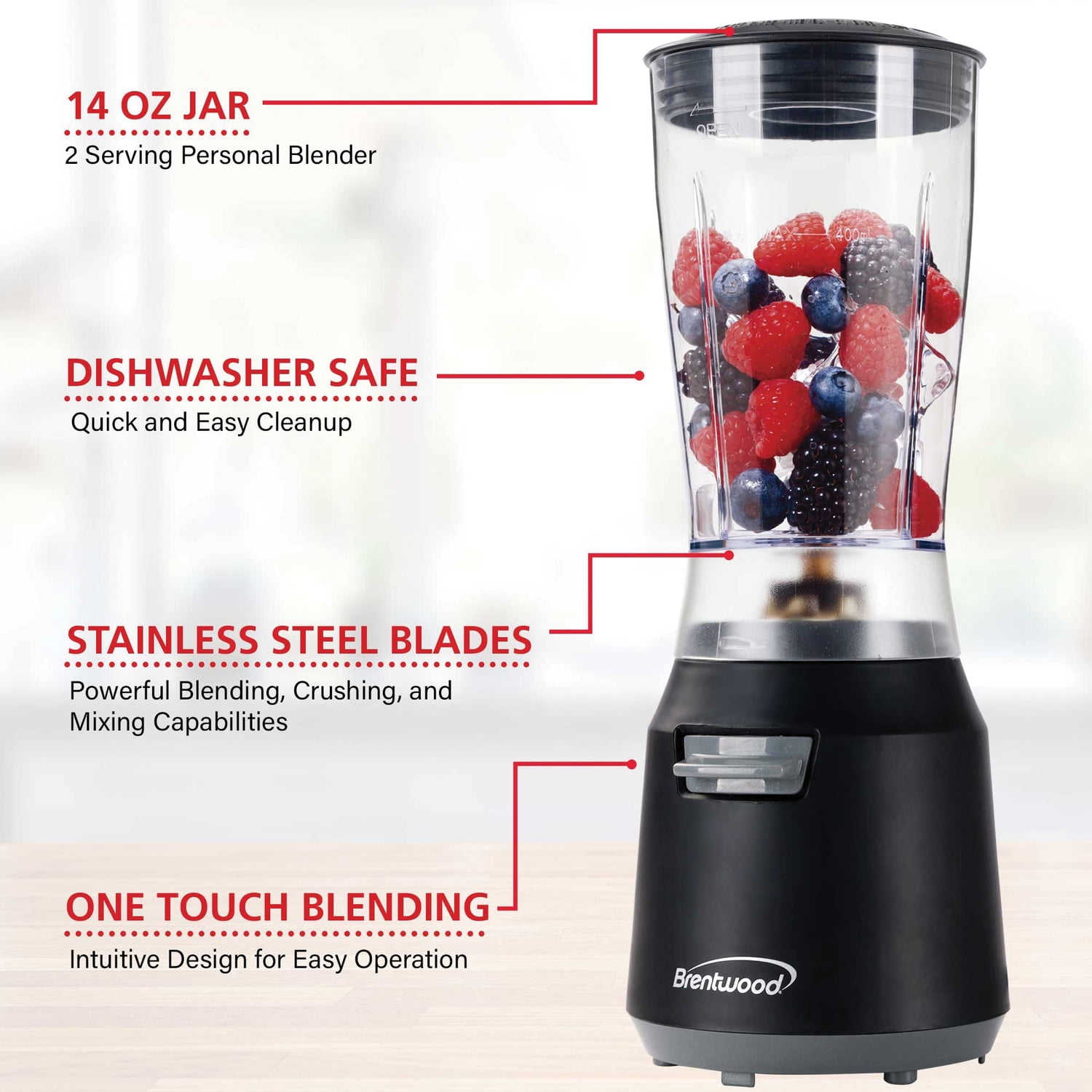 Brentwood 180 W 14 oz Personal Blender, Black/Gray