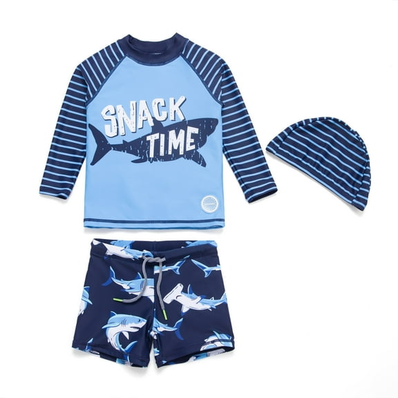 BONVERANO Baby Boys Two-Pieces Swimsuit, Rashguard Set with UPF 50 Sun Protection(Shark 12-18months)
