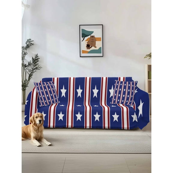 4th of July Couch Cover for Dogs, Independence Day Blue White Red Stripes Country Star Washable Sofa Covers Slipcover for Dogs Futon Cover, Couch Recliner Covers, Oversized Chair Slipcover 71"x91"