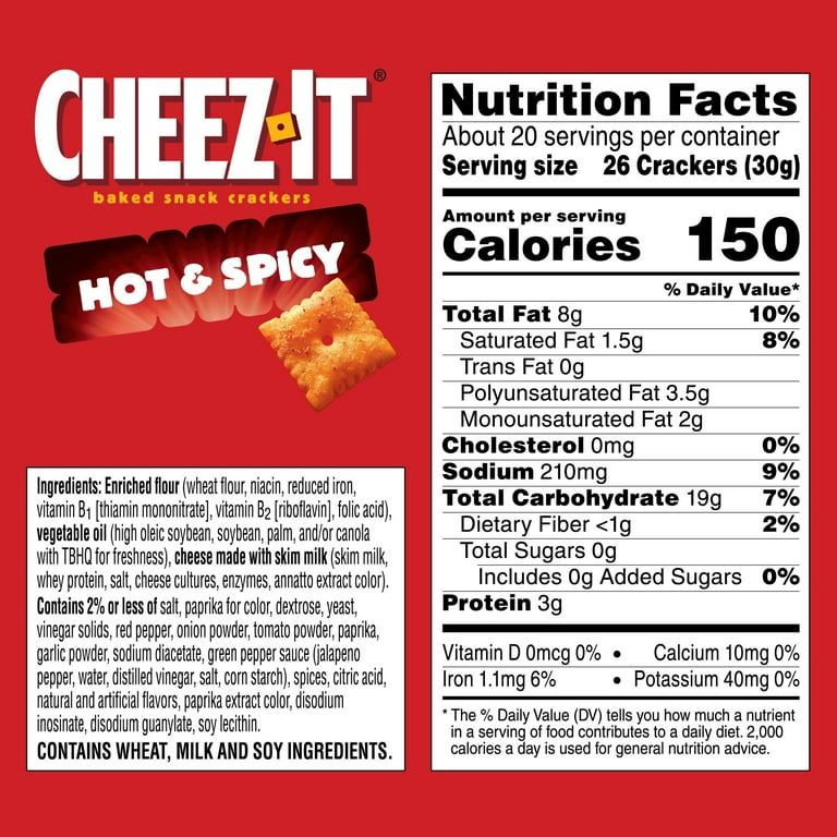 Cheez-It Hot and Spicy Baked Snack Crackers, Made with Real Cheese