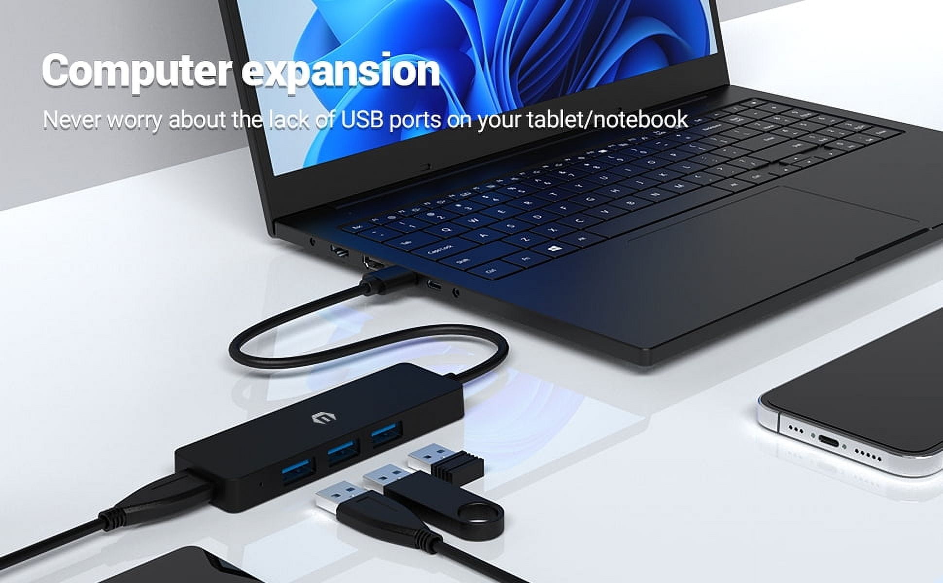 USB Hub, 4-Port USB 3.0 Hub, Ultra-Slim Multi USB Splitter for Laptop, Xbox, Flash Drive, Console, HDD, Printer, Camera, Keyborad, Mouse