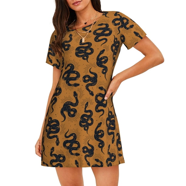 Fotbe Snake Bata de Dormir para Mujer con Estampado, Camisón de Algodón de Manga Corta, Ropa de Dormir Casual