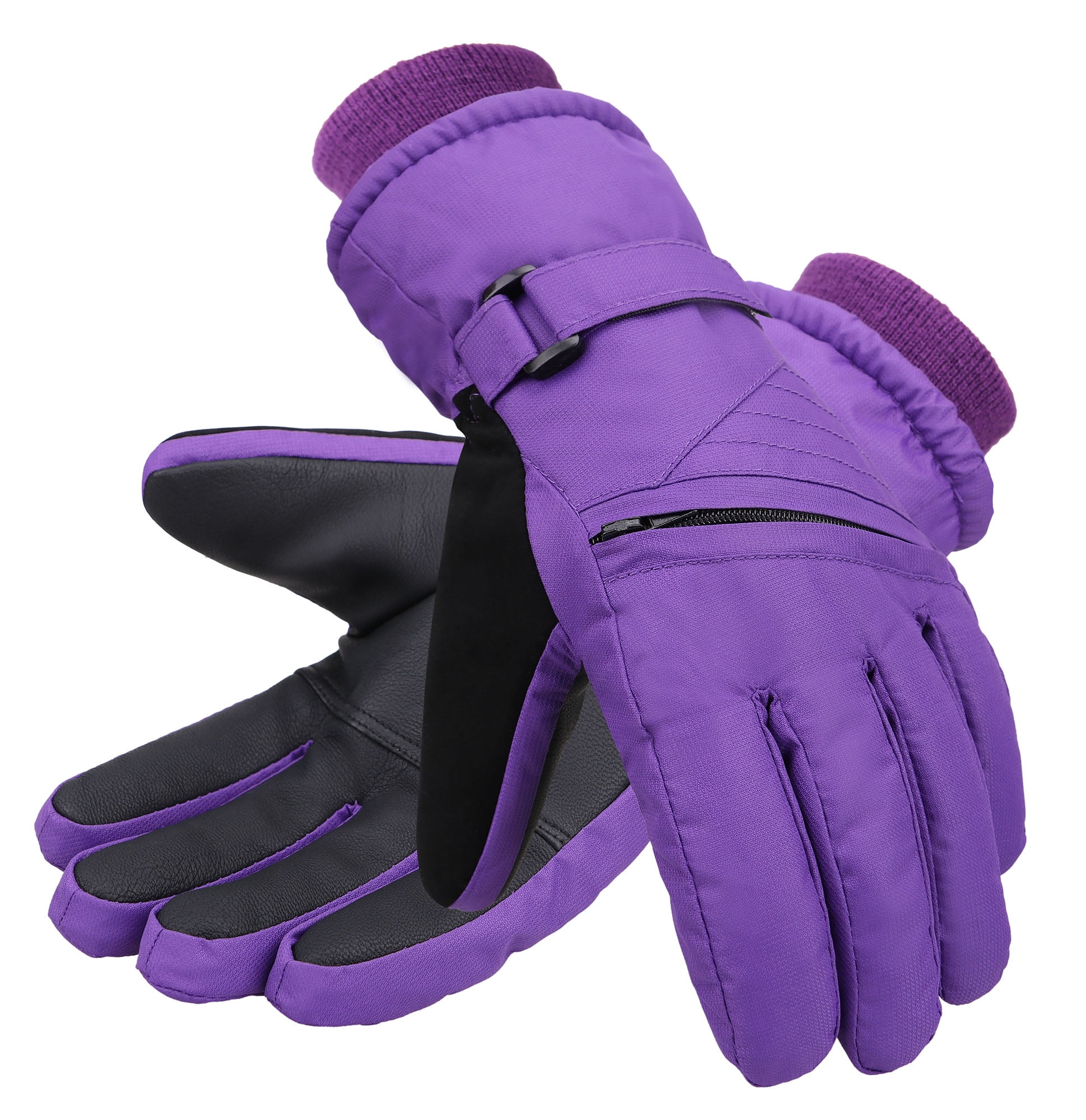 Kids' Zippered Pocket Ski & Snowboarding Gloves,Purple,M(79 Years