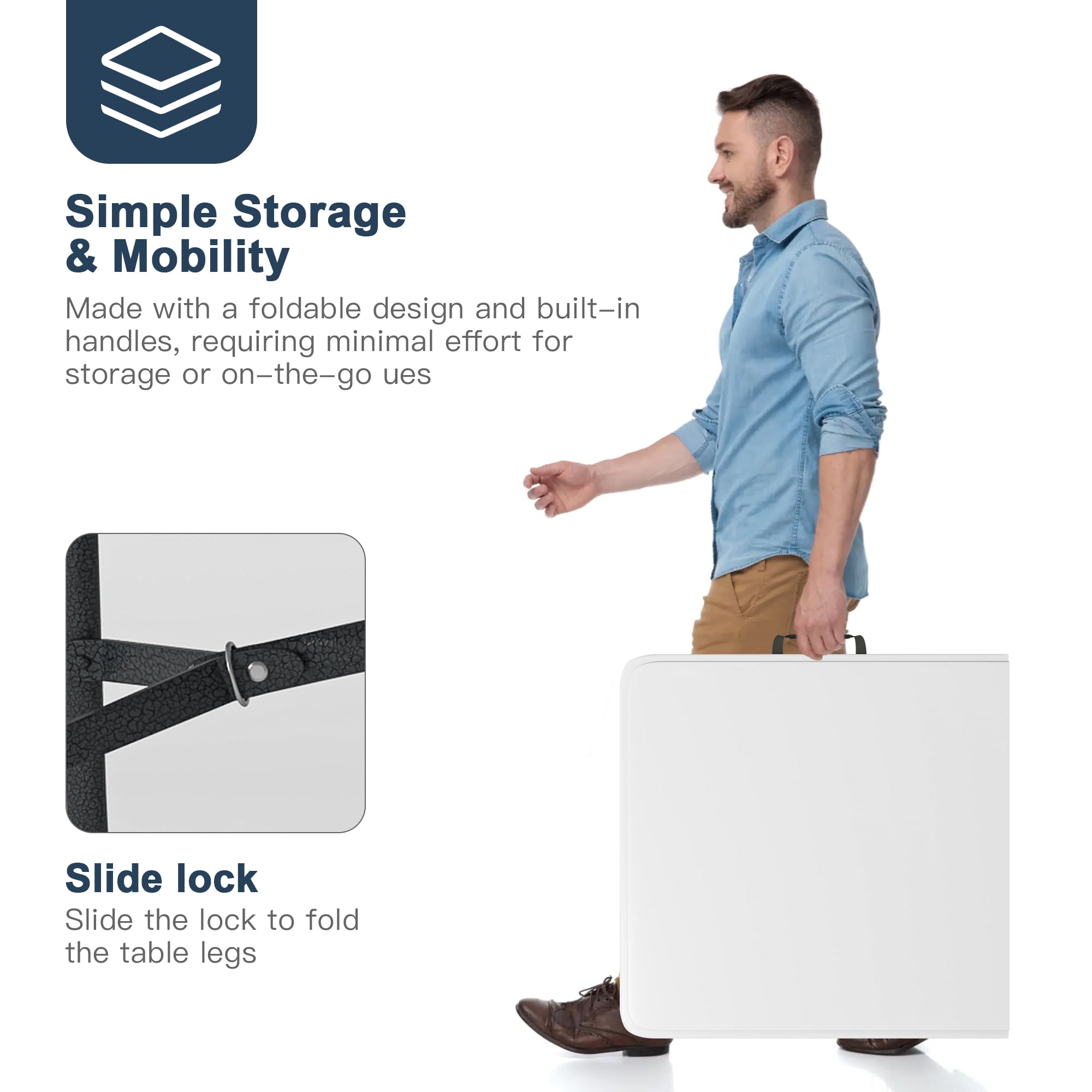 Demi Bonn 71.6"x29" Plastic Folding Table, Multipurposedoor Outdoor Duty Portable Rectangle Table with Handle, Lock for Picnic, Party, Camping, White
