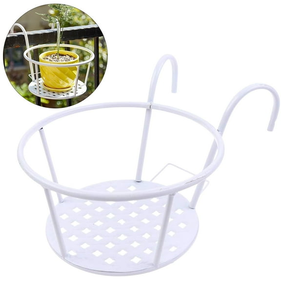 PLJFXXM 1 Pcs 8.7'' Iron Metal Railing Flower Pot Hanging Planter Baskets Stair Railing Plant Holder for Patio Balcony Outdoor Plants(White)