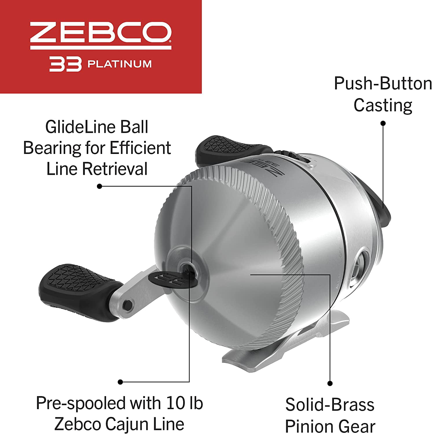 Zebco 33 Platinum Spincast Fishing Reel, Size 30 Reel, Changeable Right- or  Left-Hand Retrieve, All-Metal Construction, 4.7:1 Gear Ratio, Pre-spooled