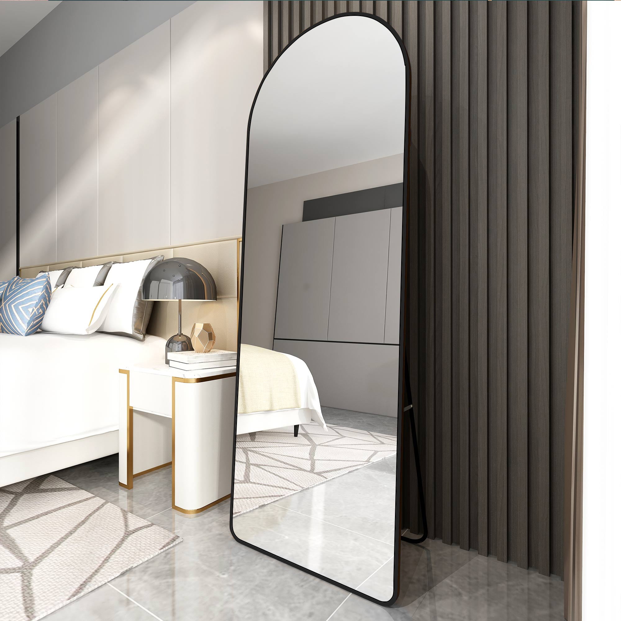 Noble House Black Metal Arched Full-Length Mirror,High-Definition Explosion-Proof Glass,Black