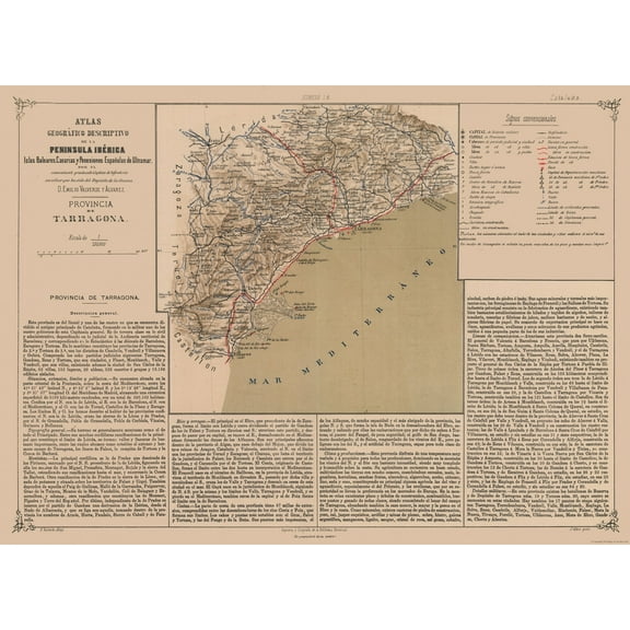 Historic Map - Tarragona Province Spain - Valverde 1880 - Vintage Wall Art