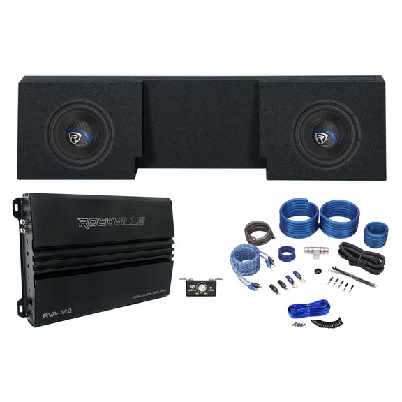 Rockville W10K5S2 Bundle: 2 10 Inch Car Subwoofers, RVA-M2 Mono Amp, REC91 GM Chevy Box, 4 AWG Kit, 6-items