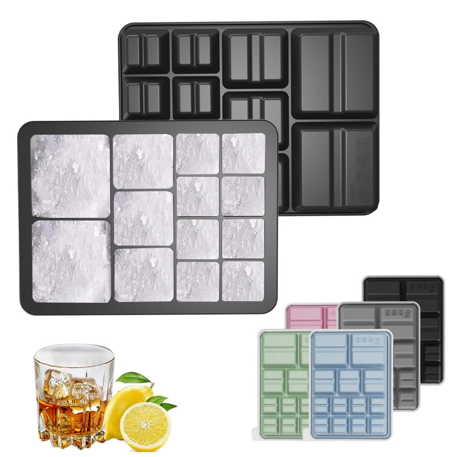 Fufafayo 5Pcs Ice Maker Trays Silicone Ice Block Molds for Refrigerator, 13 Square Ice Maker Maker, Easy Release Ice Maker Tray for Freezer, Household Ice Box for Kitchen Bar Party