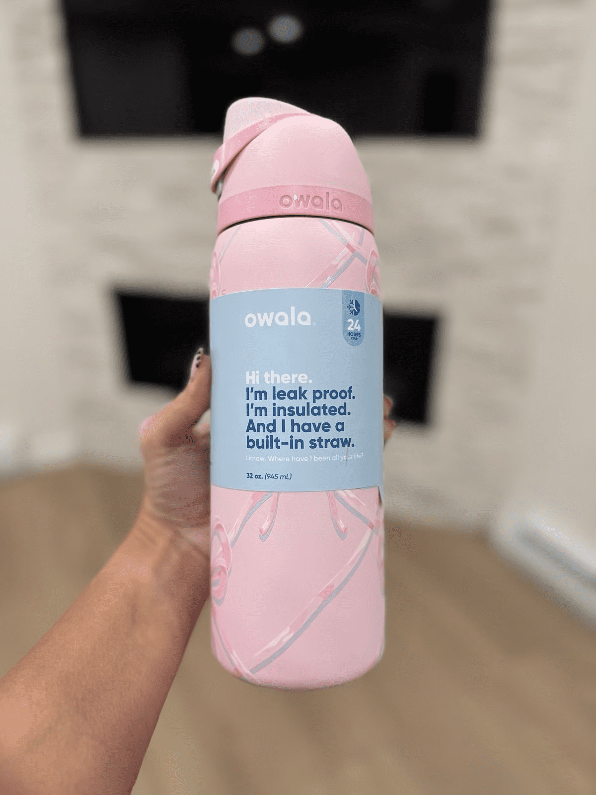 Owala HOLIDAY COLLECTION 32oz FreeSip Water Bottle, PINK SUGAR PLUM FAIRY BOWS