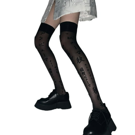 

Women Japanese Letters Stockings Sheer Sock Sexy Over the Knee Long Stocking