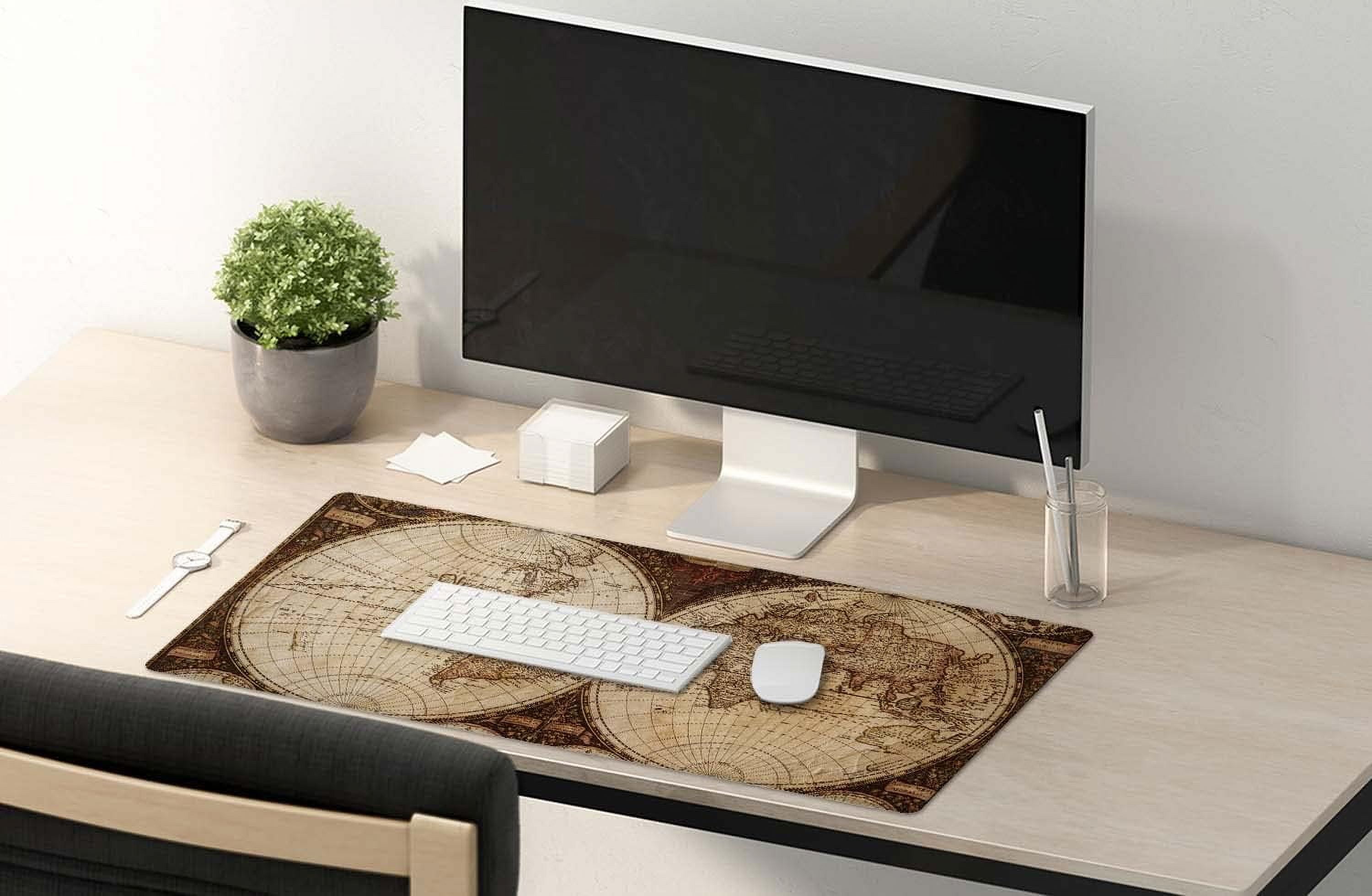 Extended Gaming Mouse Pad XXL ArtSo Large Keyboard Mat Long Mousepad Desk Decor Writing Pad Non Slip Rubber Base Stitched Edges for Work, Game, Office, Home, 35.5" x 15.7", Vintage World Map